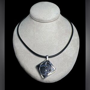 925 Silver Crescent Moons Pendant Rubber Choker Necklace